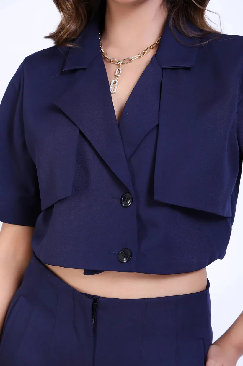Navy blue Business Coords with Cropped Blazer