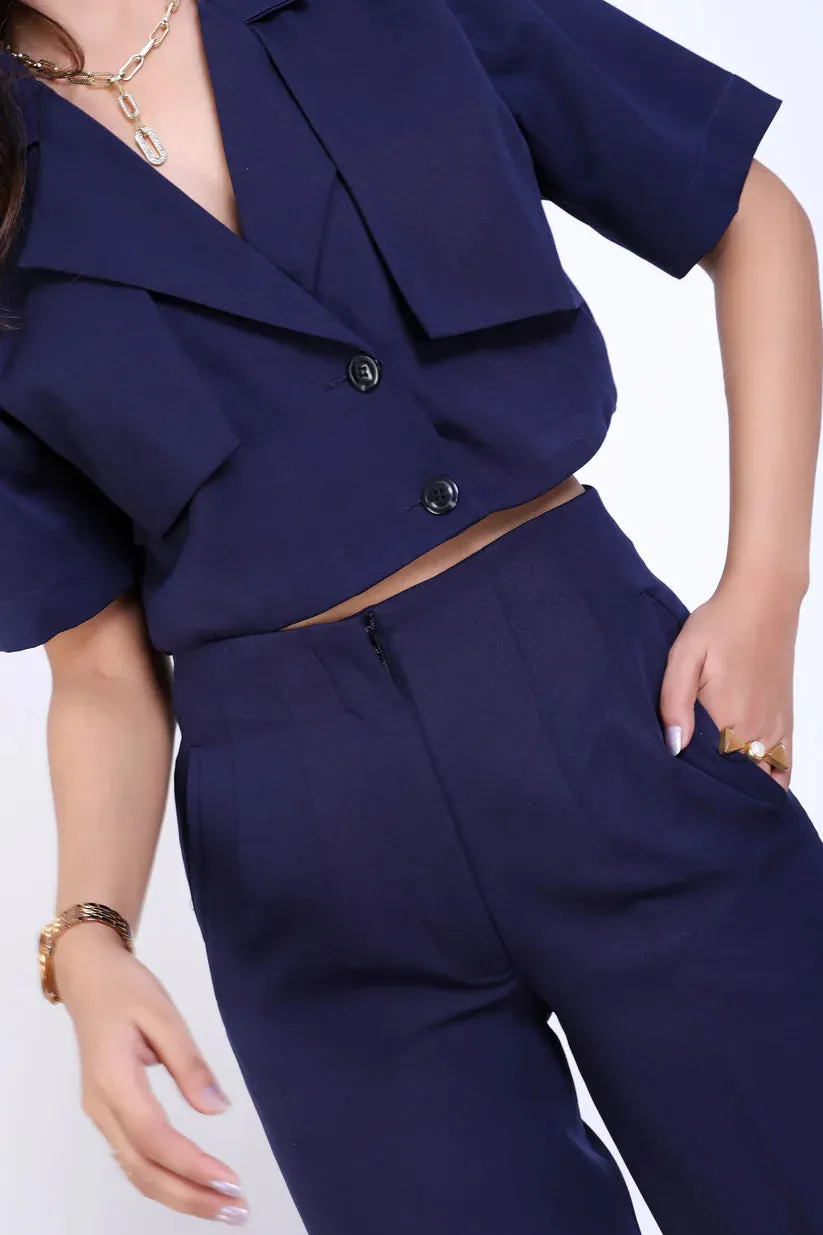 Navy blue Business Coords with Cropped Blazer