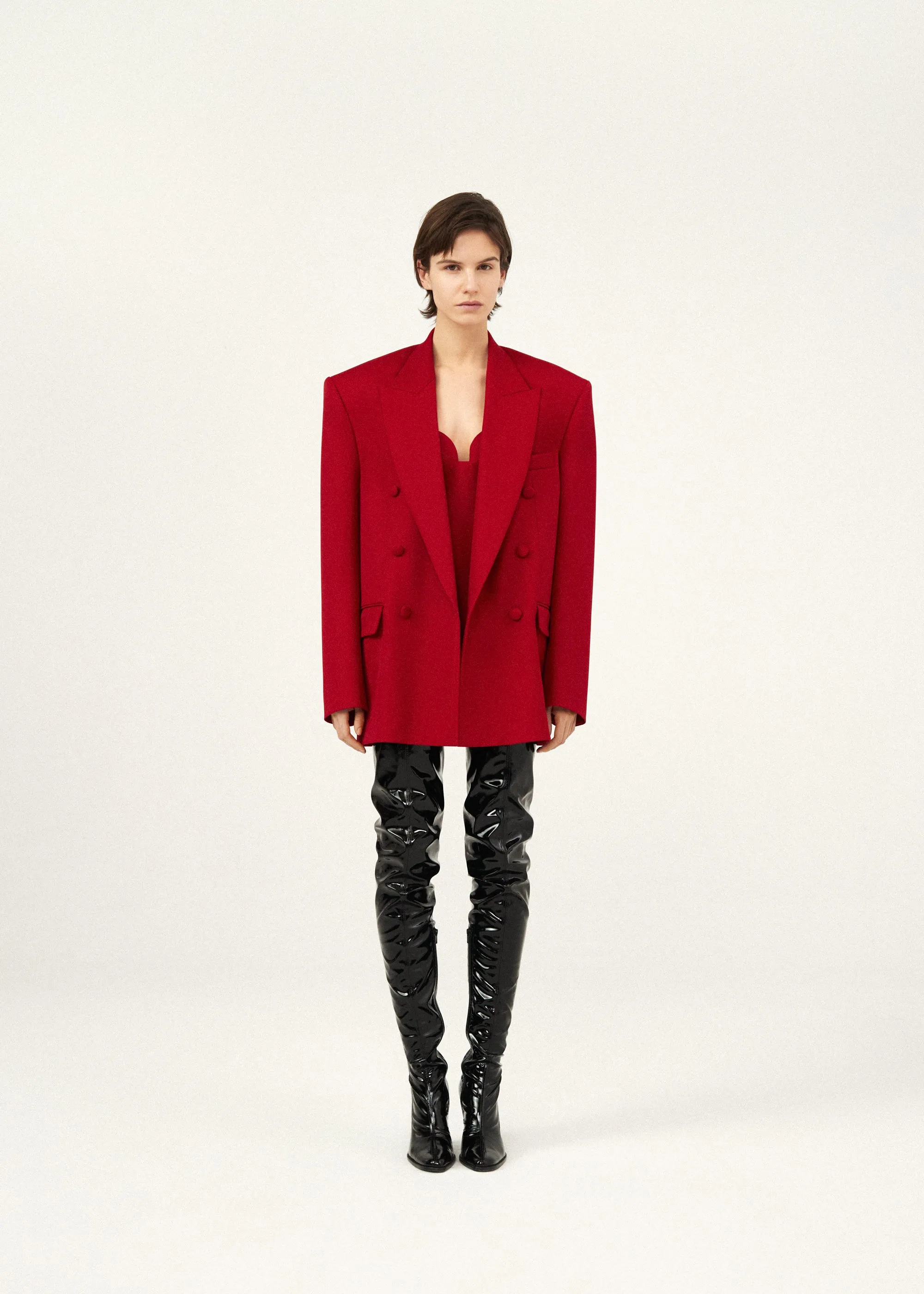 Oversized double breasted silk blazer in red