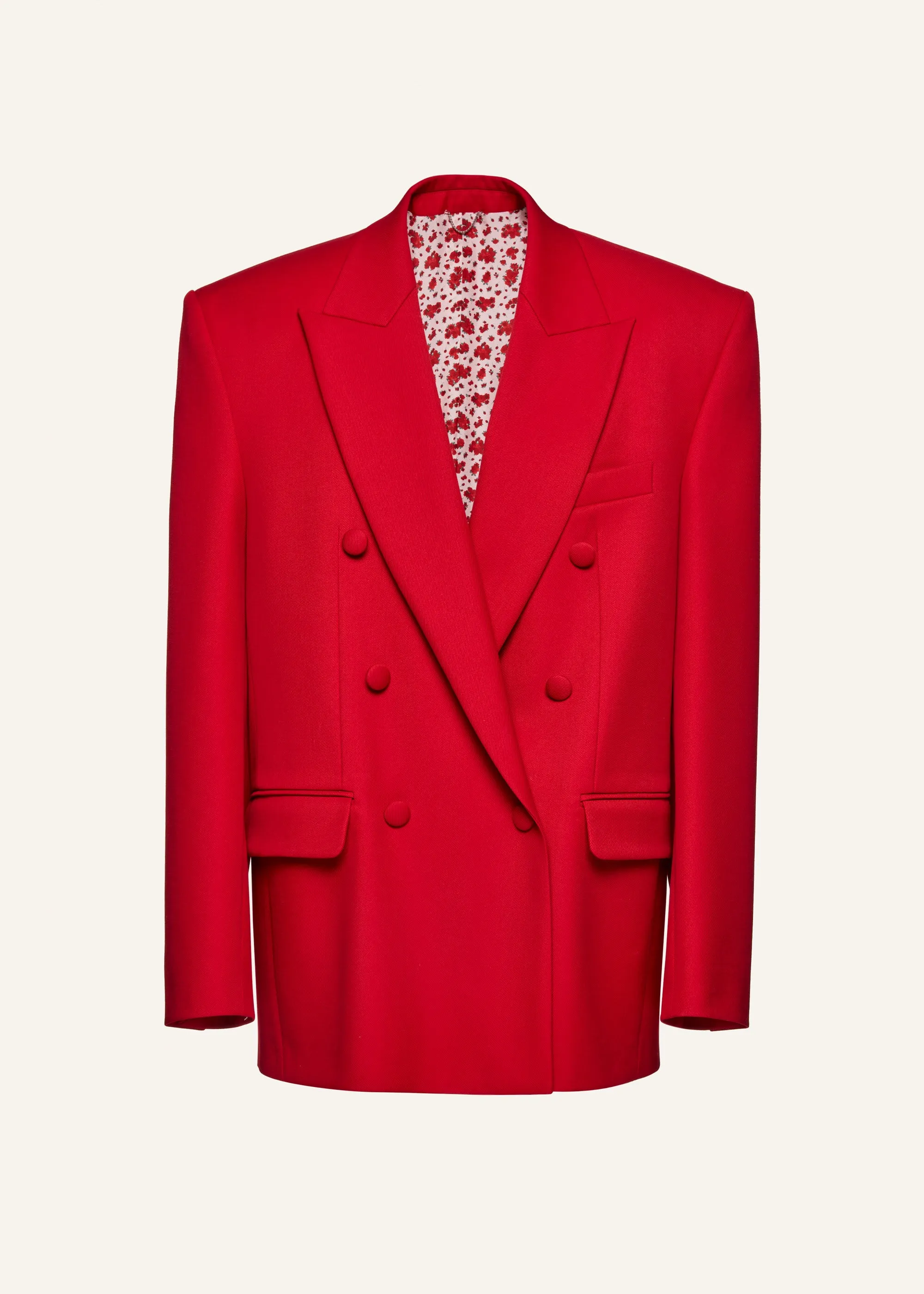 Oversized double breasted silk blazer in red