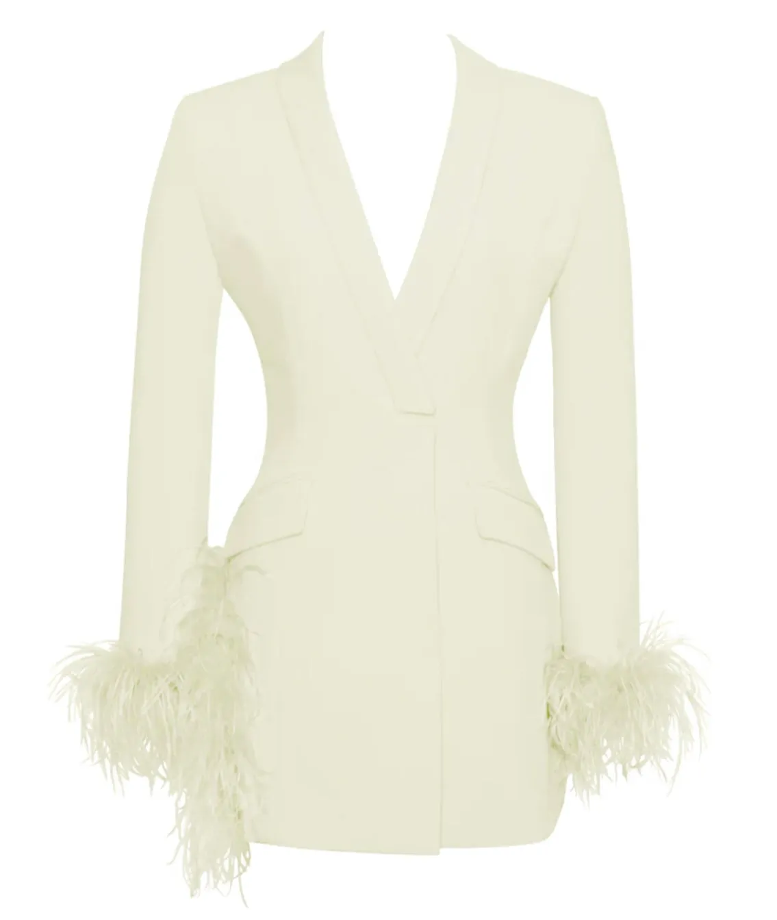 PEARL WHITE FEATHER CUT OUT BLAZER MINI DRESS