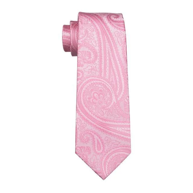 Pink Paisley Tie Hanky Cufflinks Set Gift Box Set