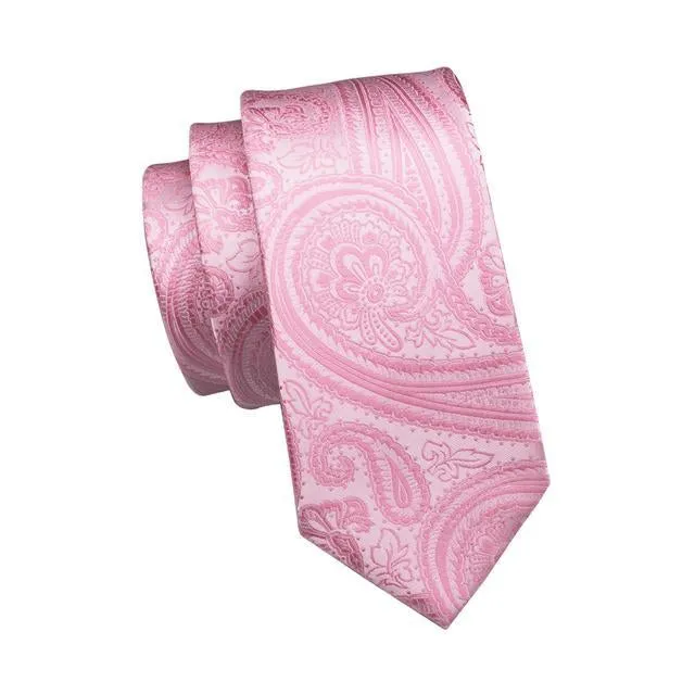 Pink Paisley Tie Hanky Cufflinks Set Gift Box Set