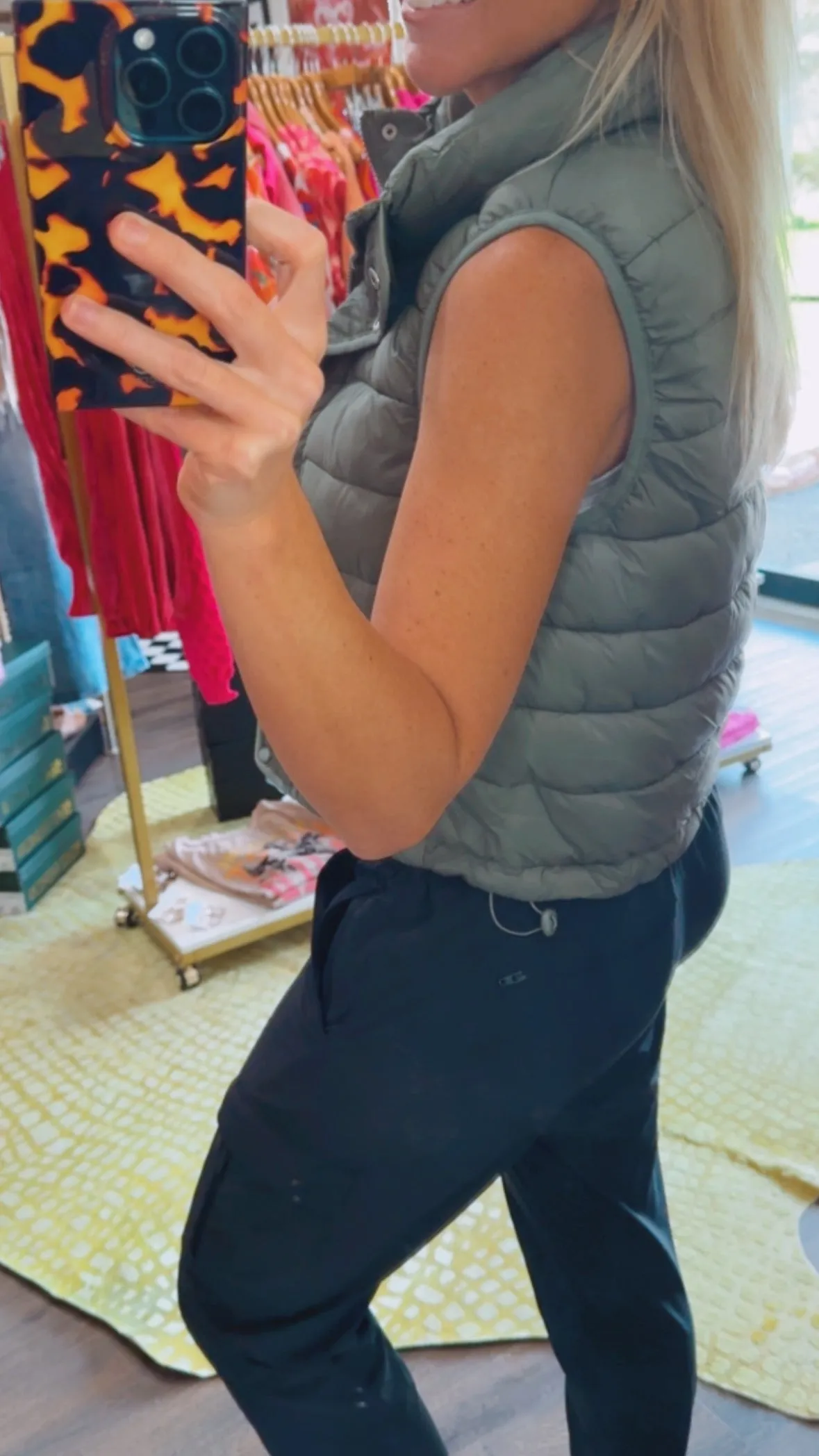 Quilted Stripe Puffer Vest in Evergreen