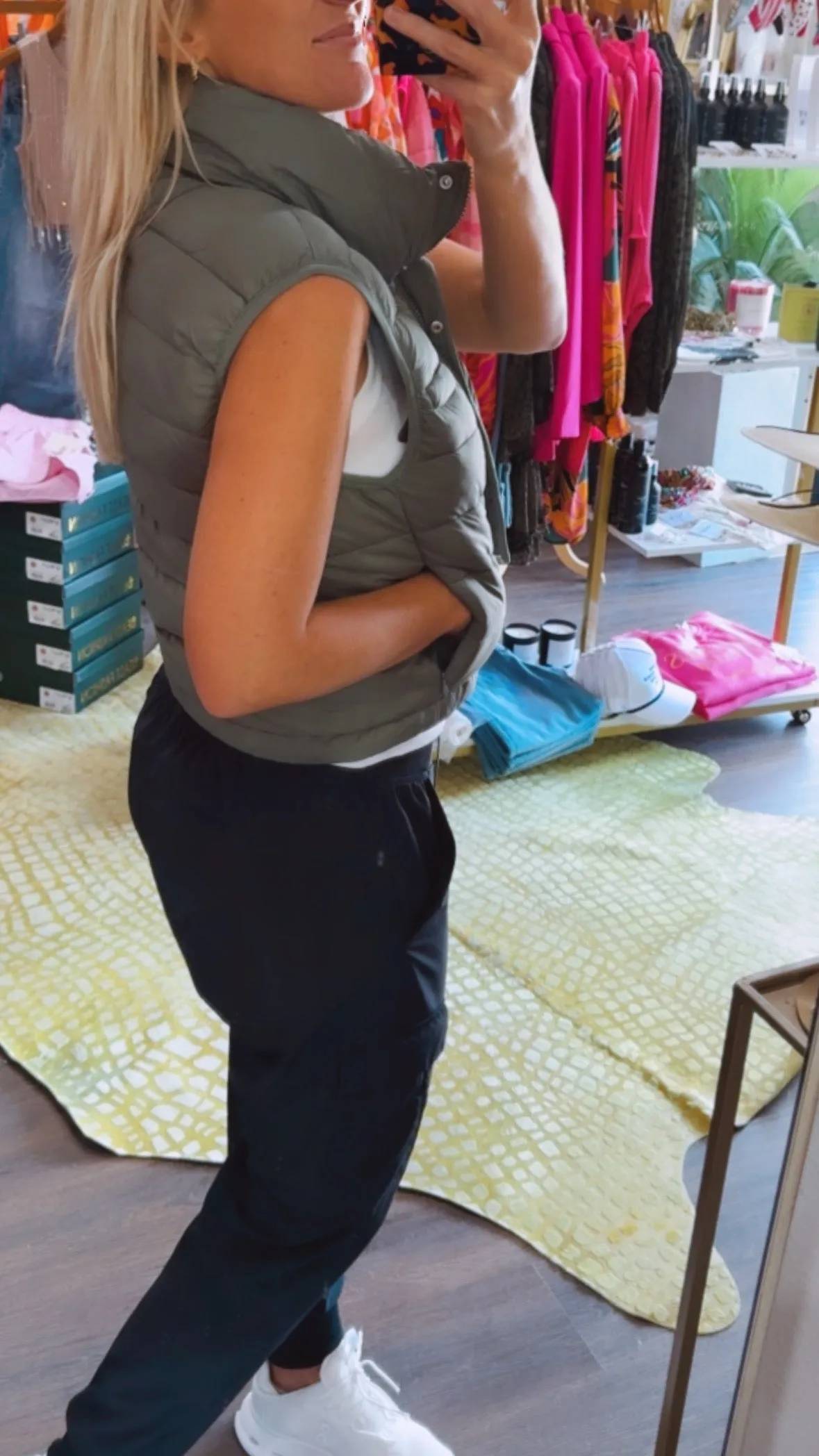 Quilted Stripe Puffer Vest in Evergreen
