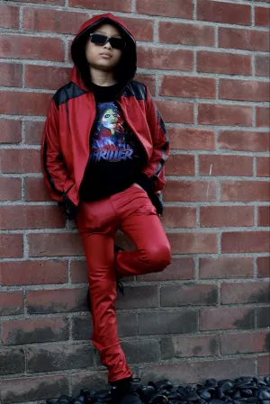 Red Thriller Jacket for Kids in  Vegan Leather Unisex Michael Jackson Fans