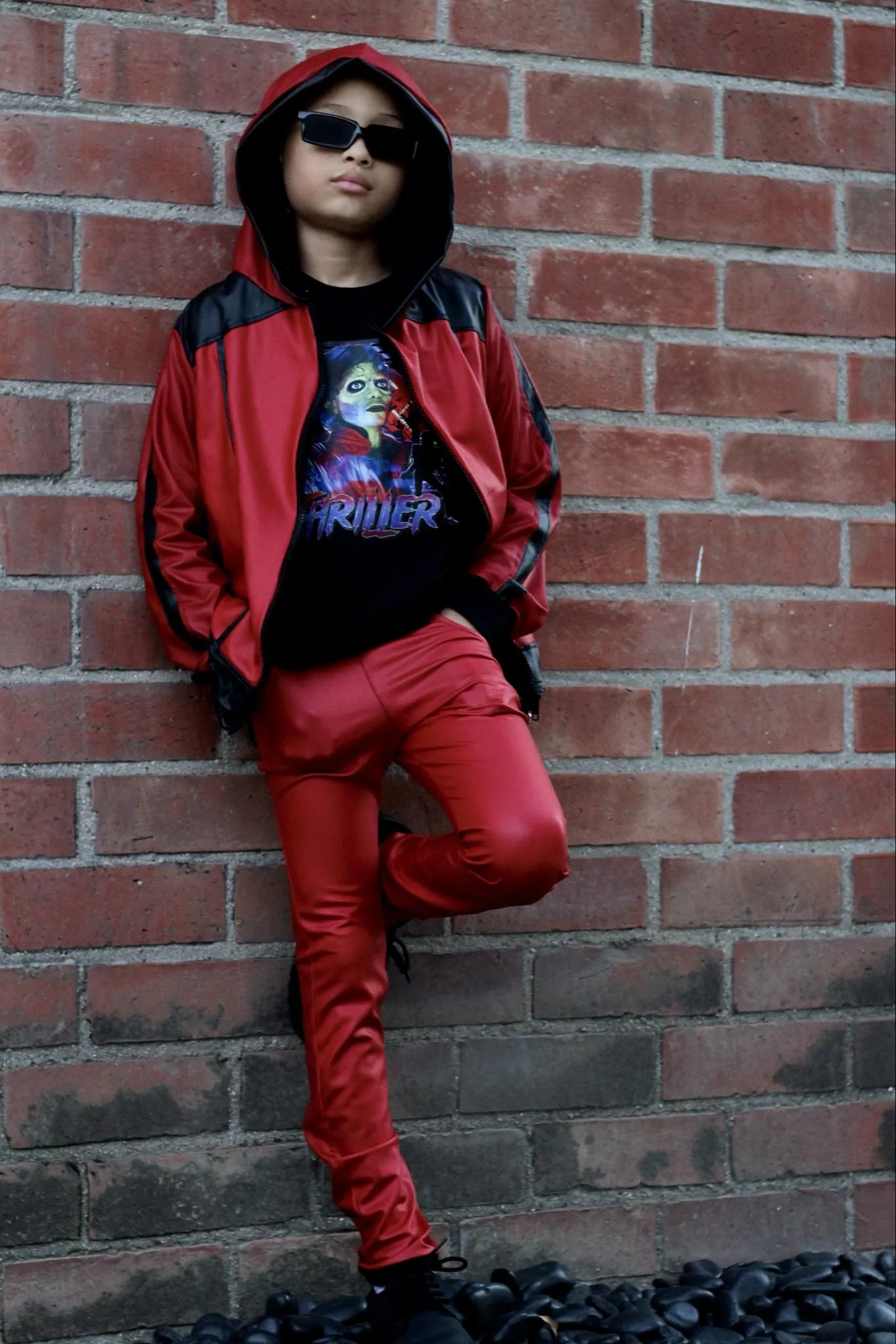 Red Thriller Jacket for Kids in  Vegan Leather Unisex Michael Jackson Fans