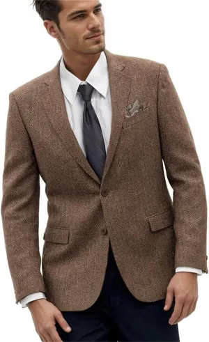 Retro Herringbone Mens Suit Jackets Tweed Slim Fit Sport Coats Prom Business Blazer Casual Men Tux Jacket Wedding Blazers
