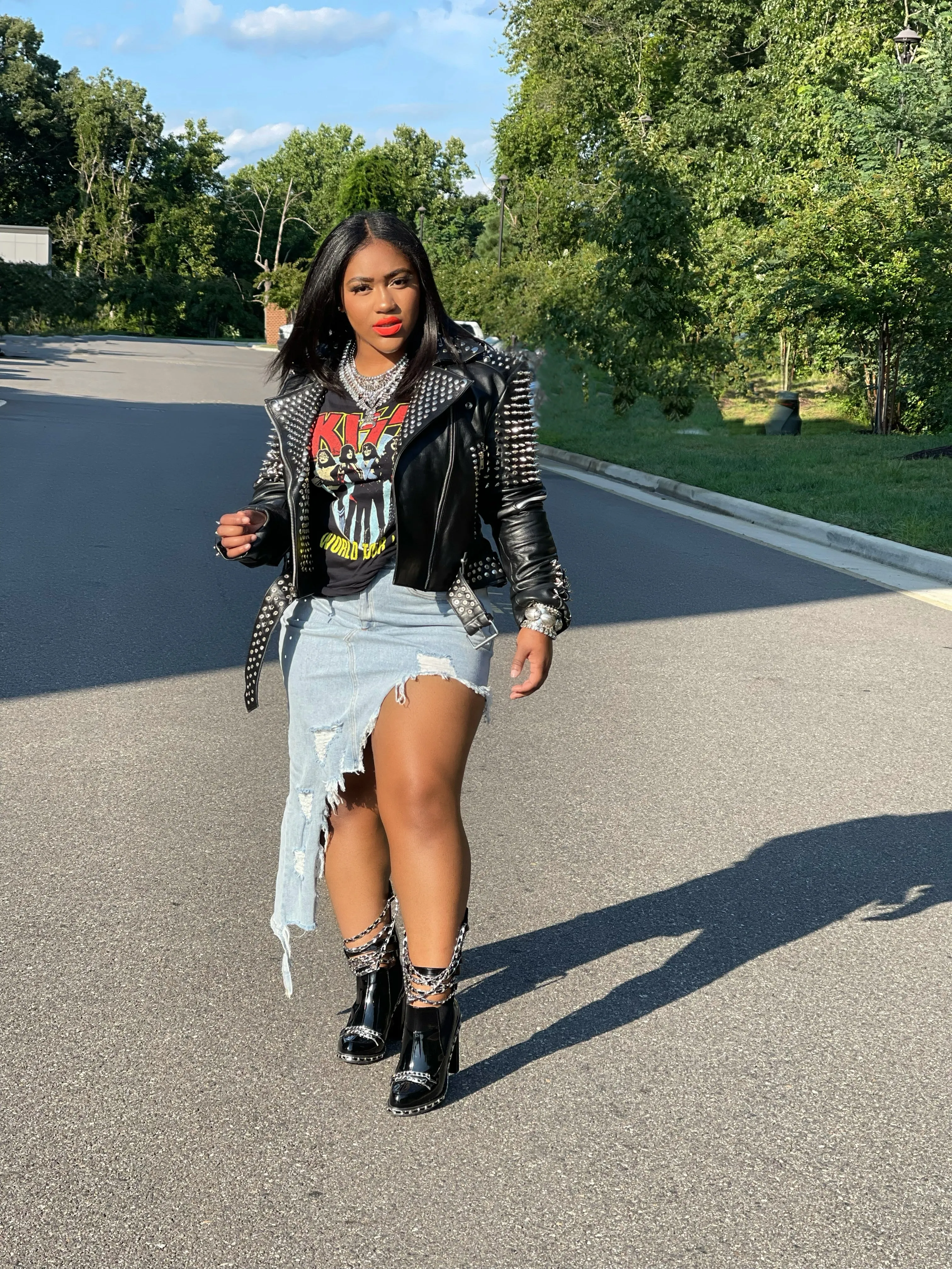 Rocker Embellished Leather Jacket