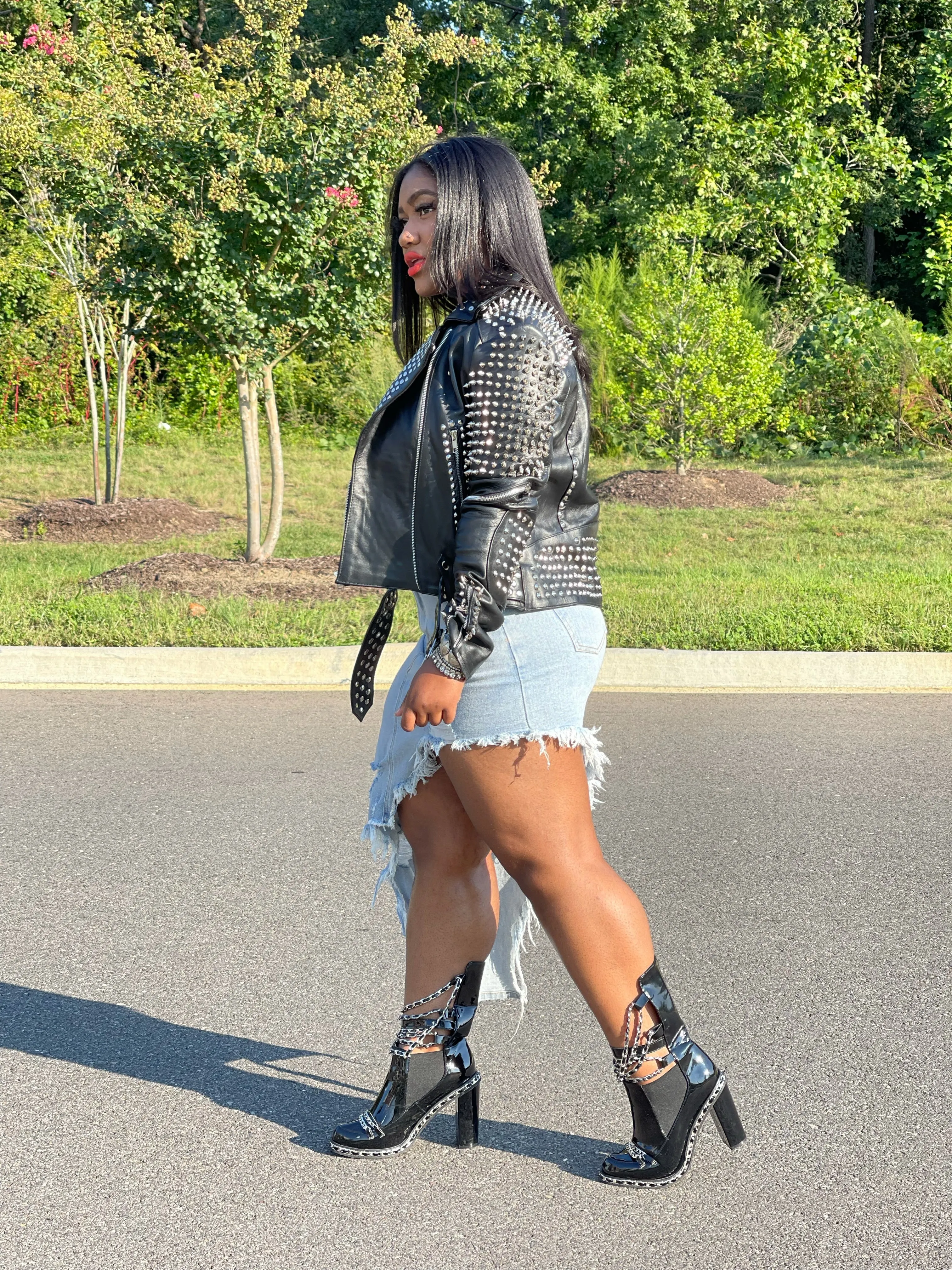 Rocker Embellished Leather Jacket