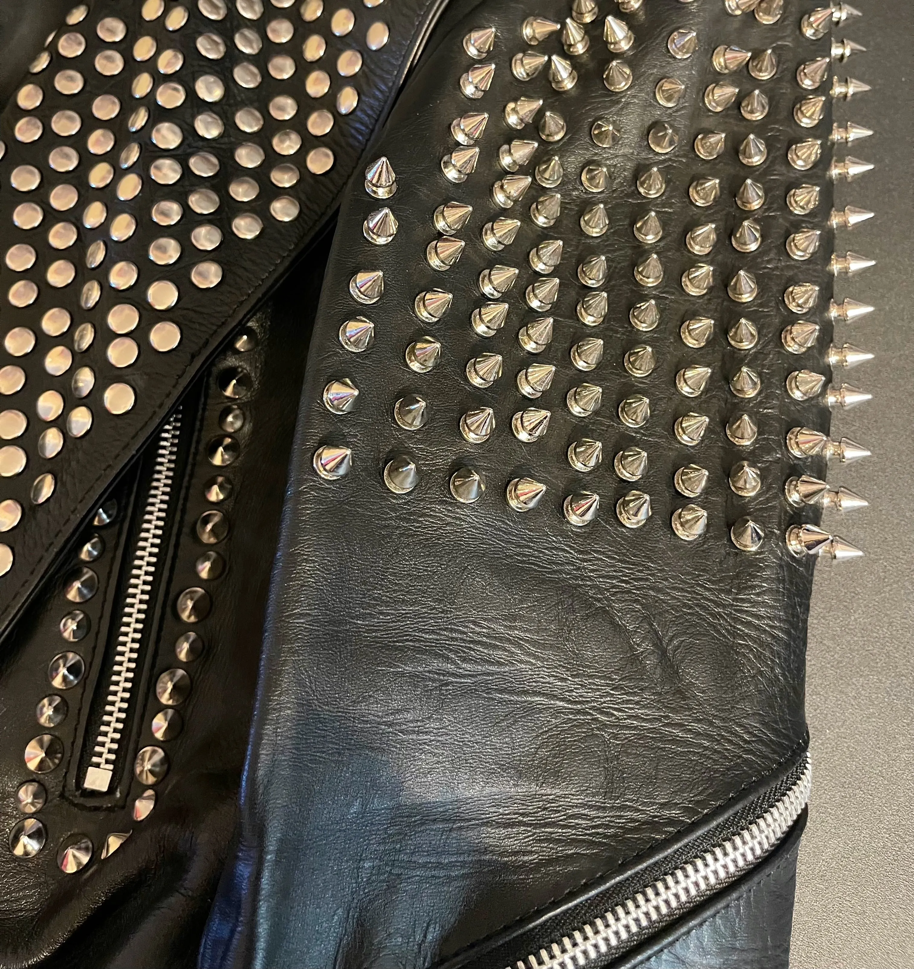 Rocker Embellished Leather Jacket