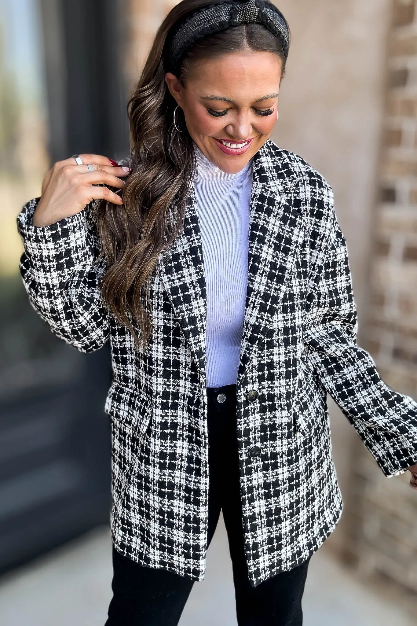 Sight To See Plaid Tweed Oversized Blazer