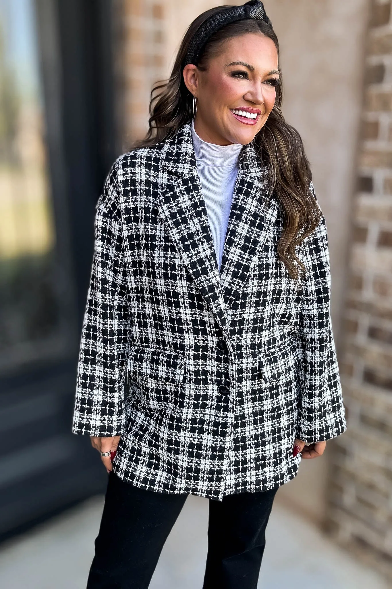 Sight To See Plaid Tweed Oversized Blazer