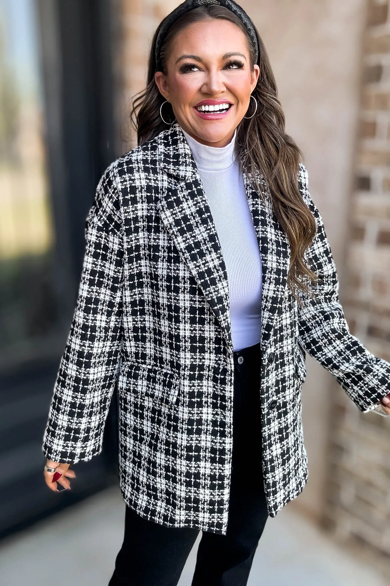 Sight To See Plaid Tweed Oversized Blazer