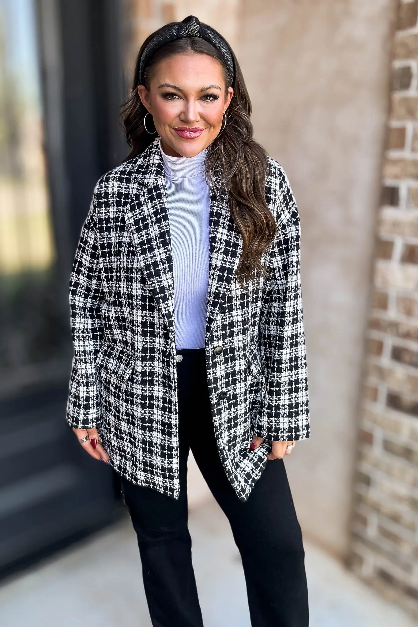 Sight To See Plaid Tweed Oversized Blazer
