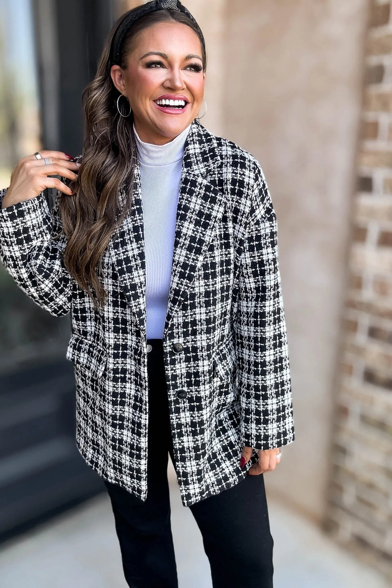 Sight To See Plaid Tweed Oversized Blazer