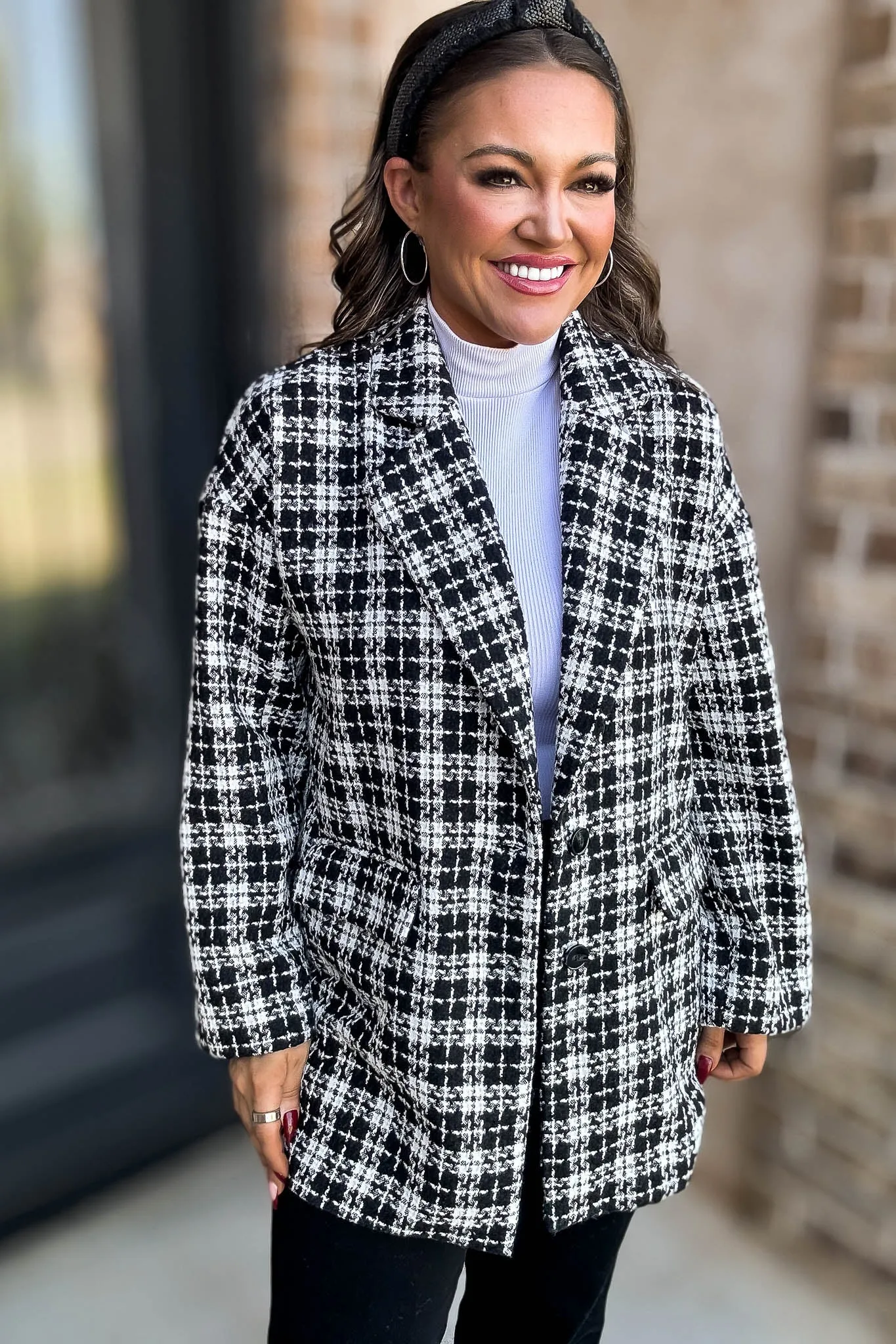 Sight To See Plaid Tweed Oversized Blazer