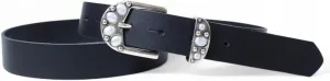 Summery ladies' leather belt 3 cm, belt buckle   loop with white beads, 19407