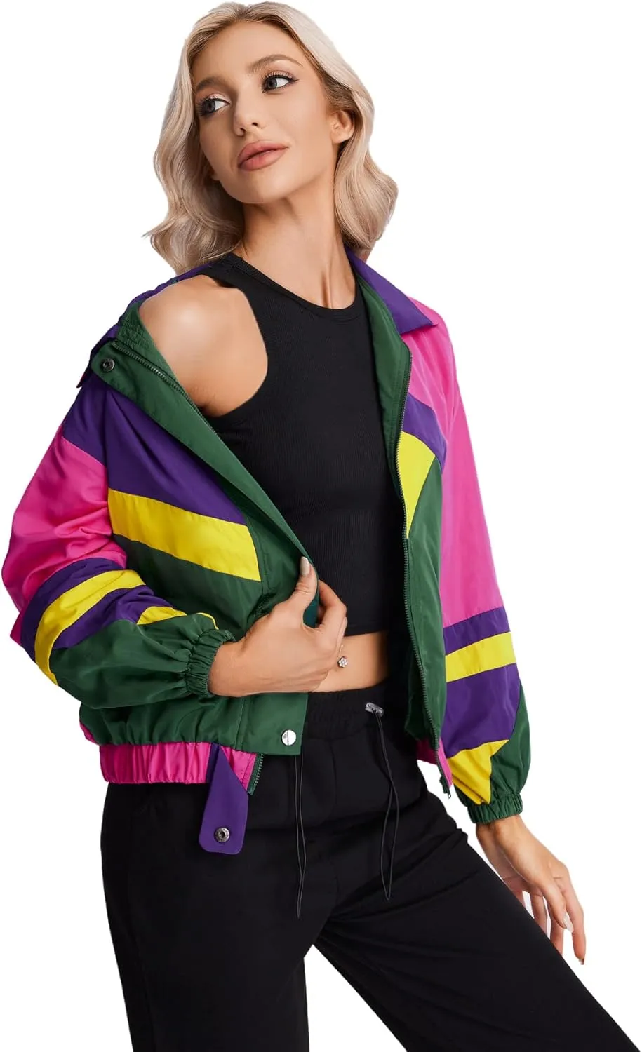 SweatyRocks Women's Casual Lightweight Color Block Bomber Jacket
