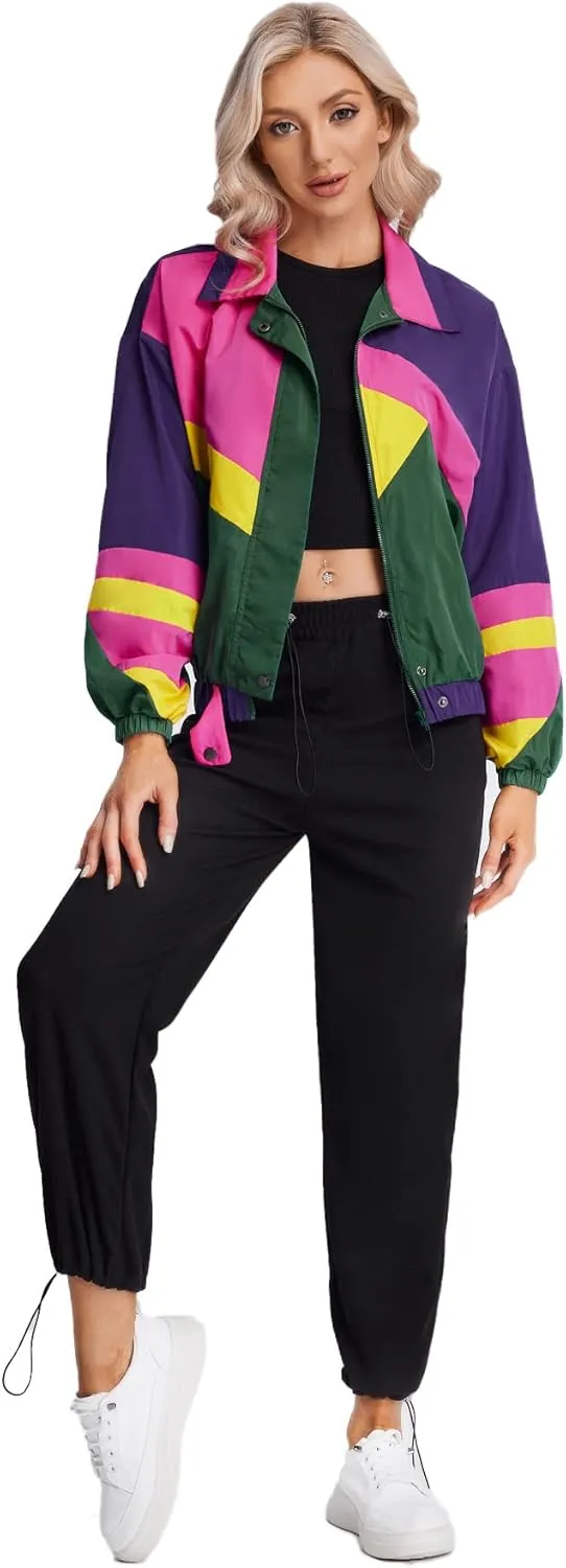 SweatyRocks Women's Casual Lightweight Color Block Bomber Jacket