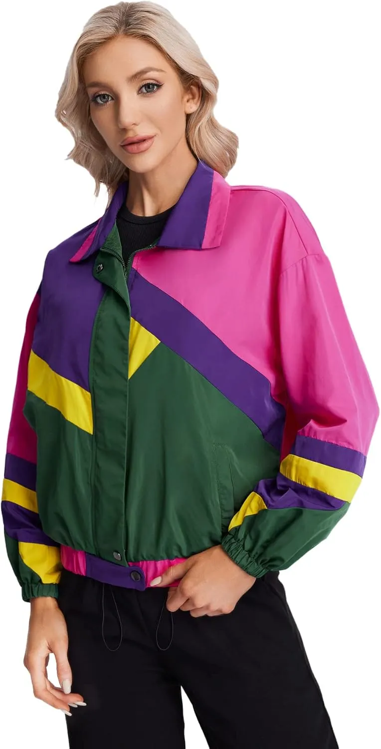 SweatyRocks Women's Casual Lightweight Color Block Bomber Jacket