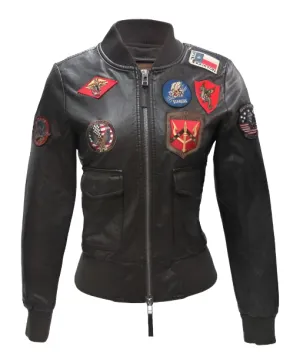 Top Gun Black Bomber Jacket With Patches Top Gun Black Bomber Jacket With Patches