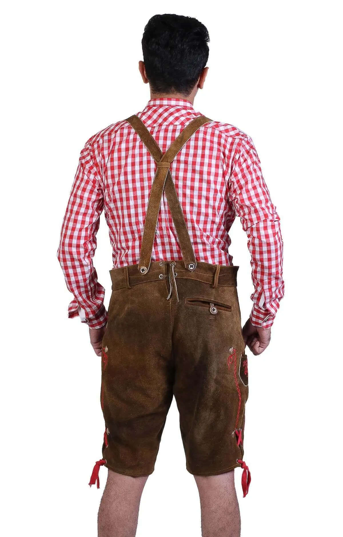 Traditional German Lederhosen Brown Red