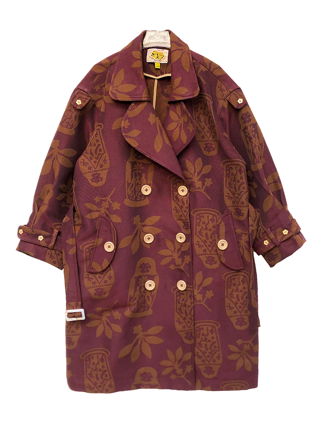 Unlogical Poem Illustration Doll Yarn-dyed Fabric Trench Coat