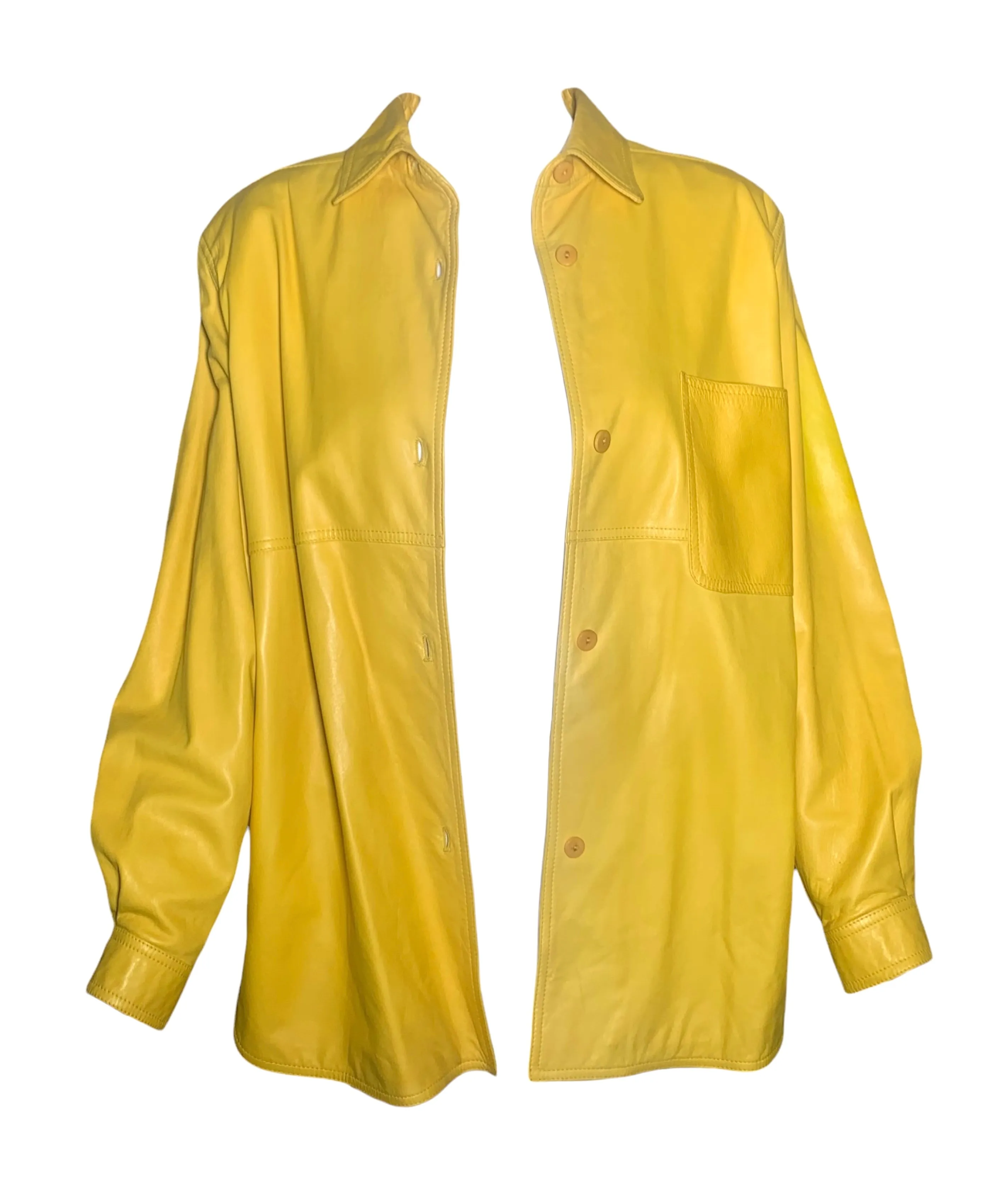 Valentino 1980's Yellow Nappa Lambskin Leather Shirt Jacket