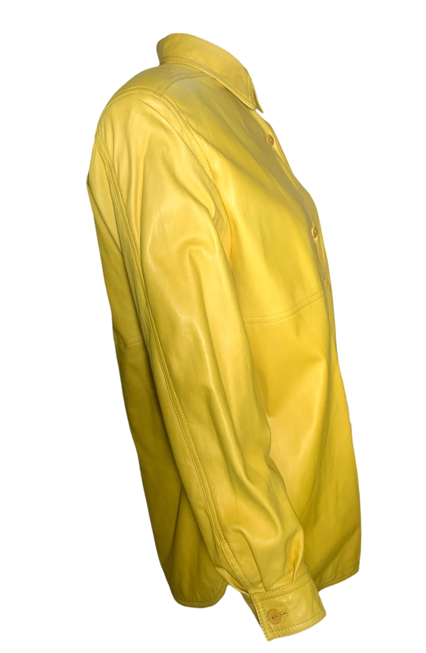 Valentino 1980's Yellow Nappa Lambskin Leather Shirt Jacket