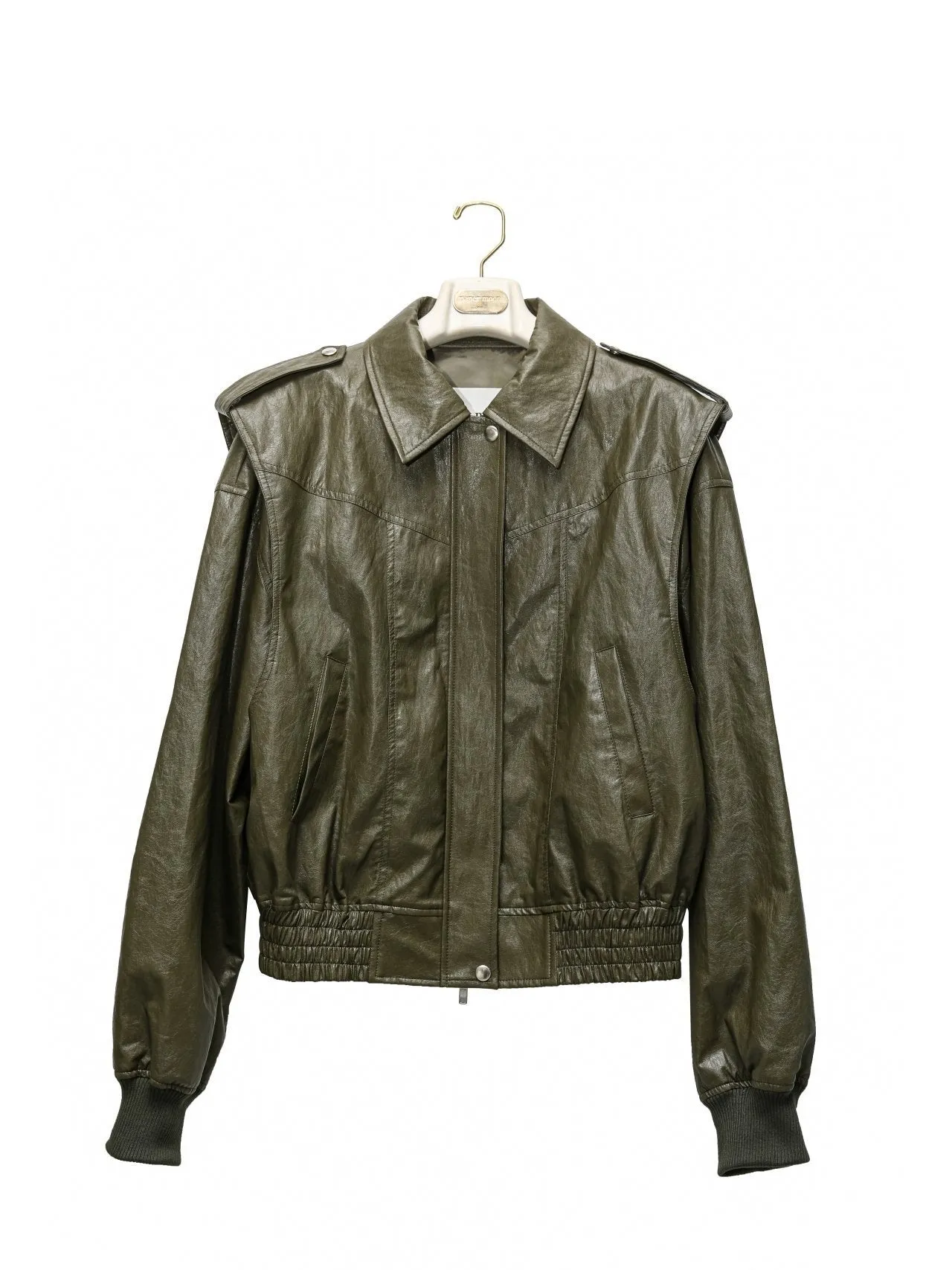 VEGAN LEATHER OVERSIZED DRAPED PATTERN ZIP JACKET
