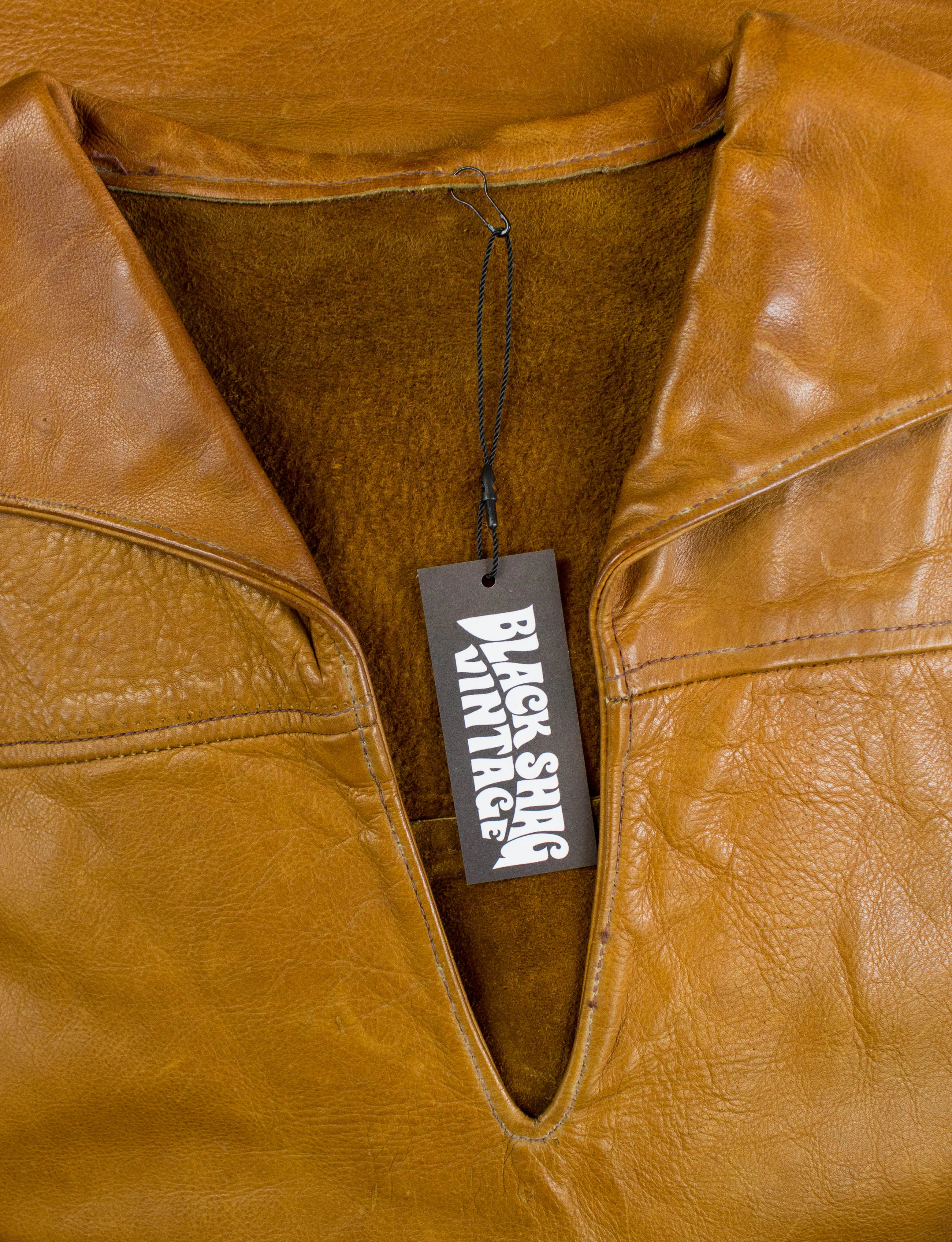 Vintage 70s Men's Tan Leather Pullover Size Medium-Large