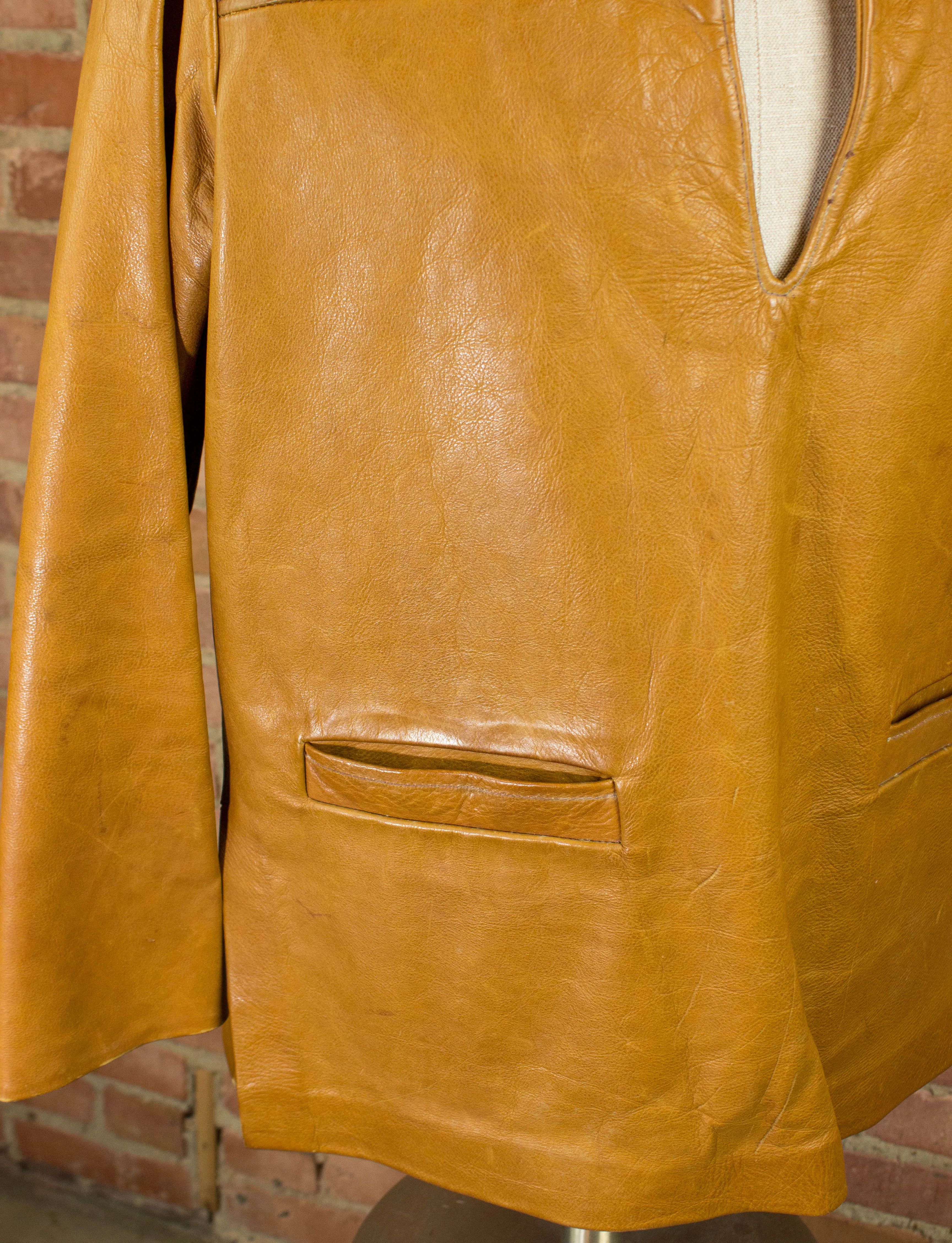 Vintage 70s Men's Tan Leather Pullover Size Medium-Large
