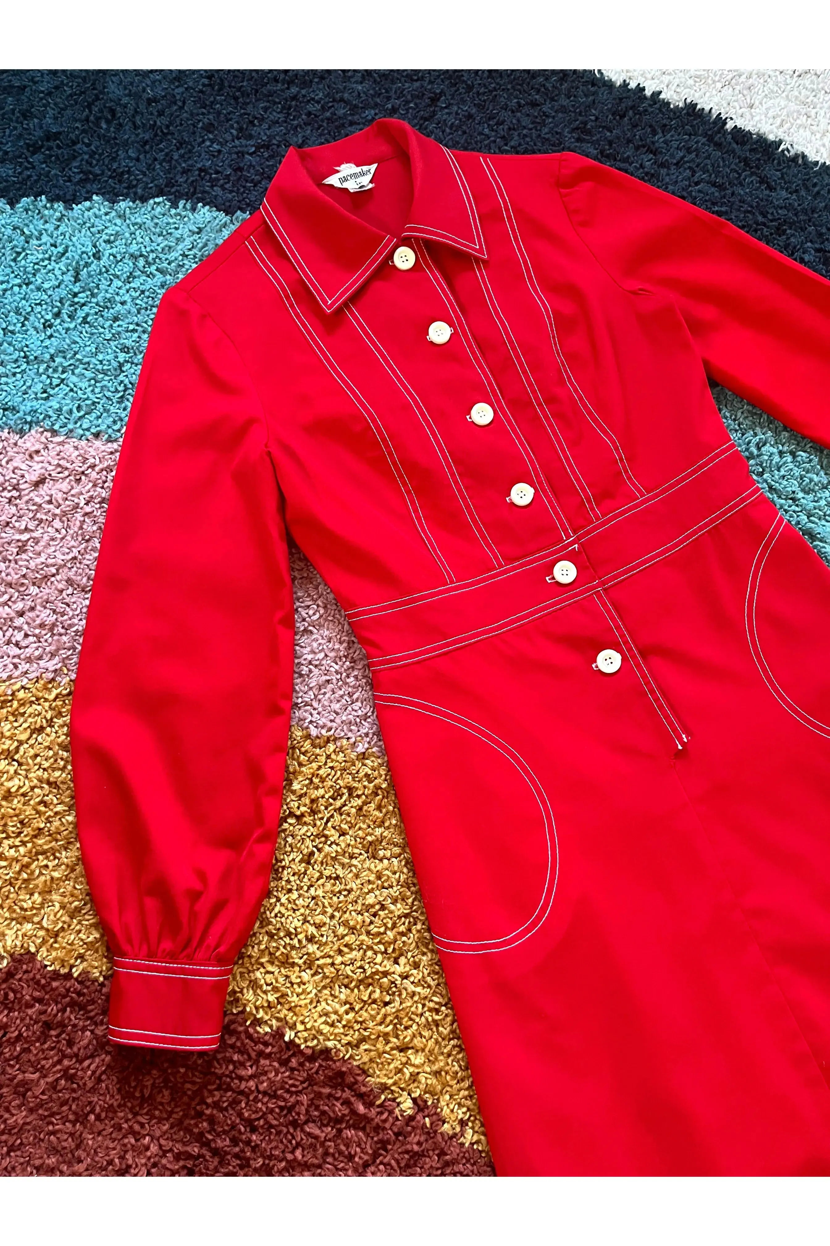 Vintage Mod 60s-70s Red Trench Dress