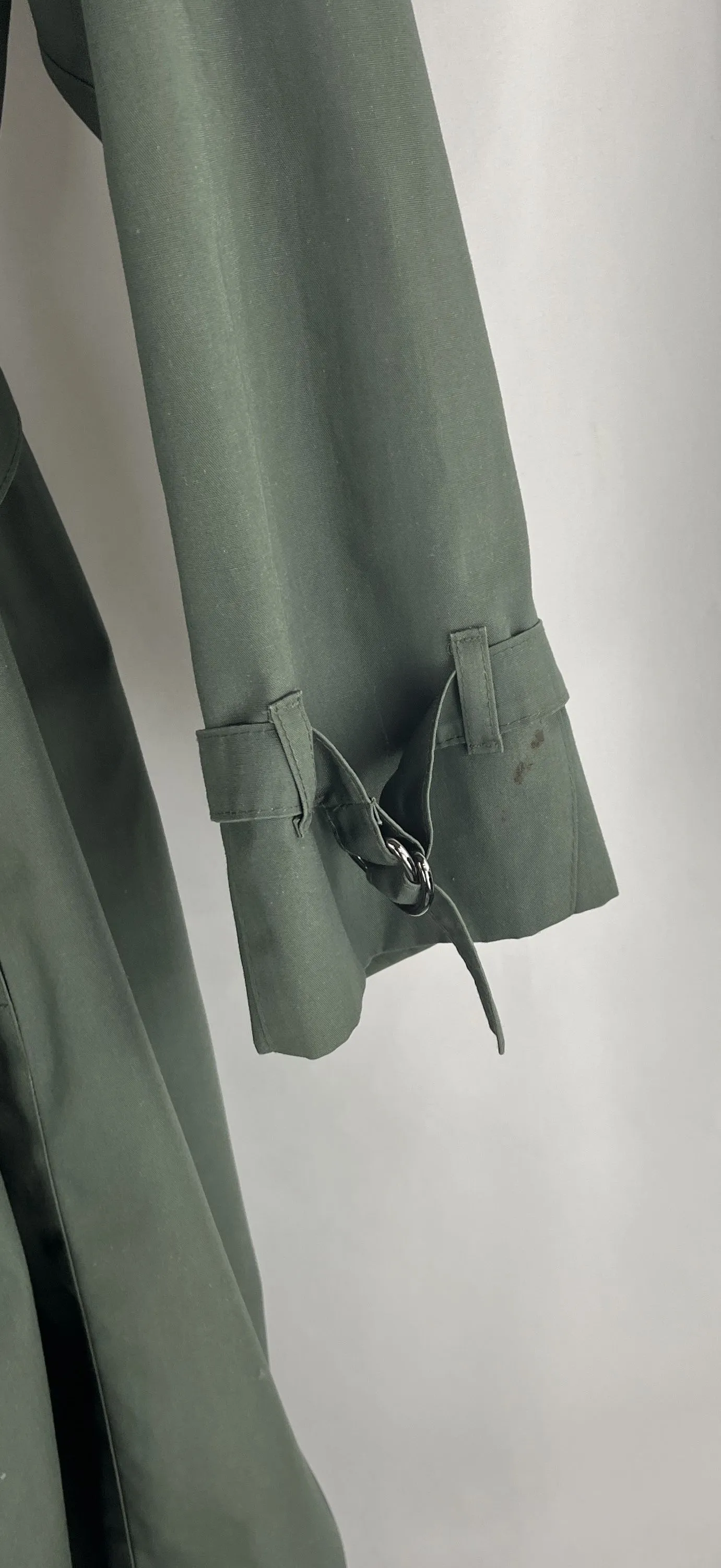 Vintage Women's Green Double Breasted Belted London Fog Trench Coat Plaid Lining