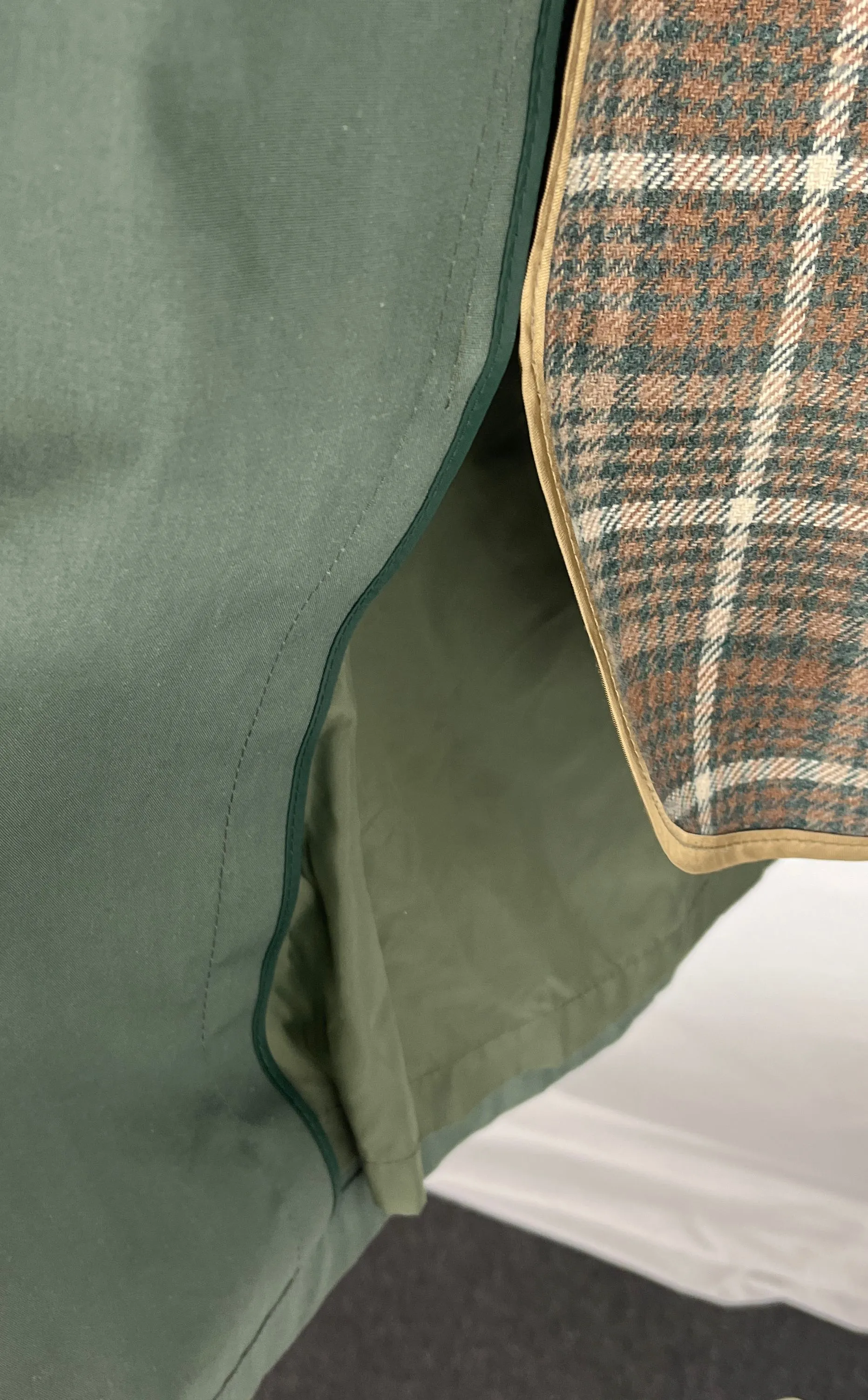 Vintage Women's Green Double Breasted Belted London Fog Trench Coat Plaid Lining