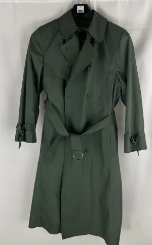 Vintage Women's Green Double Breasted Belted London Fog Trench Coat Plaid Lining