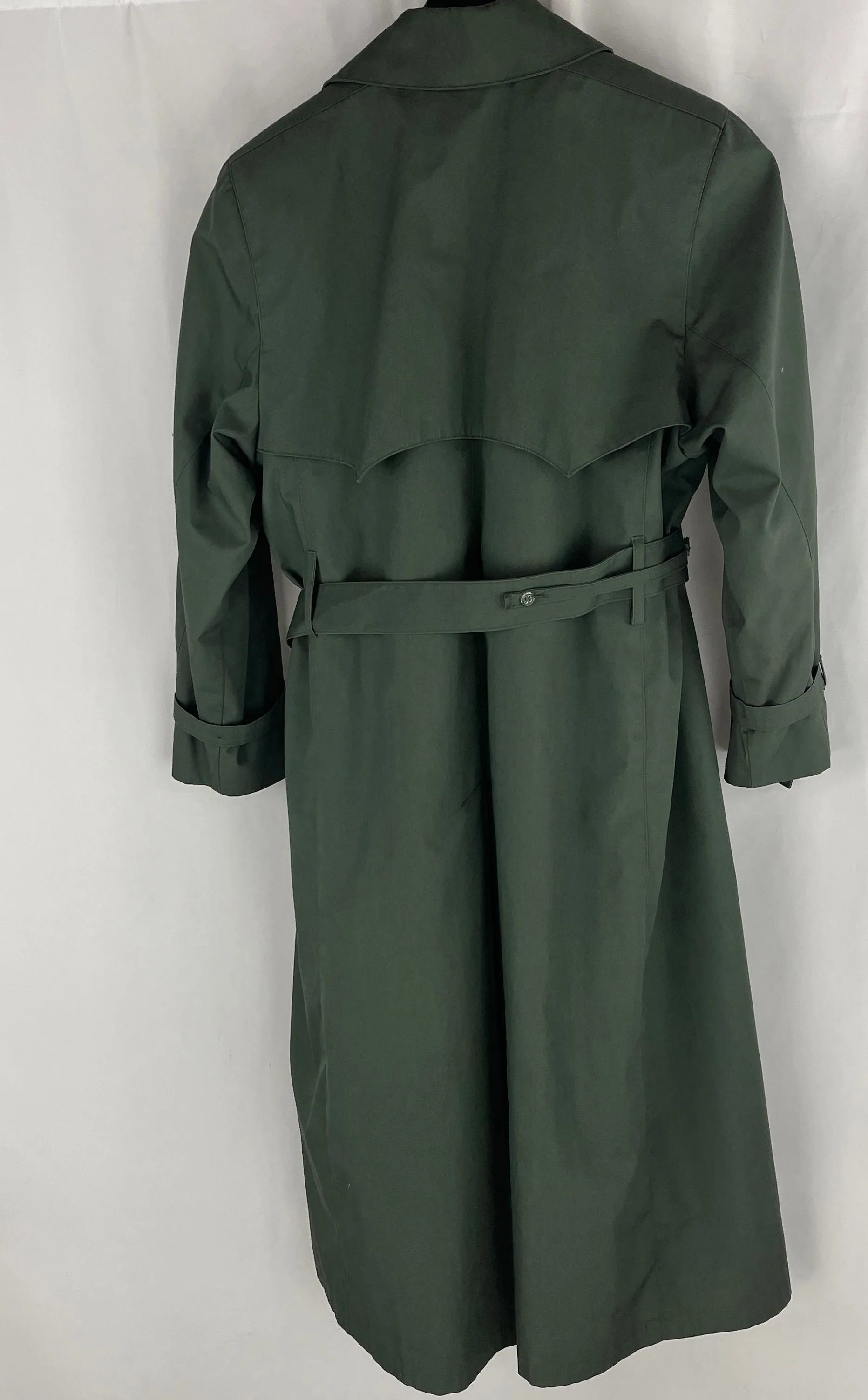 Vintage Women's Green Double Breasted Belted London Fog Trench Coat Plaid Lining