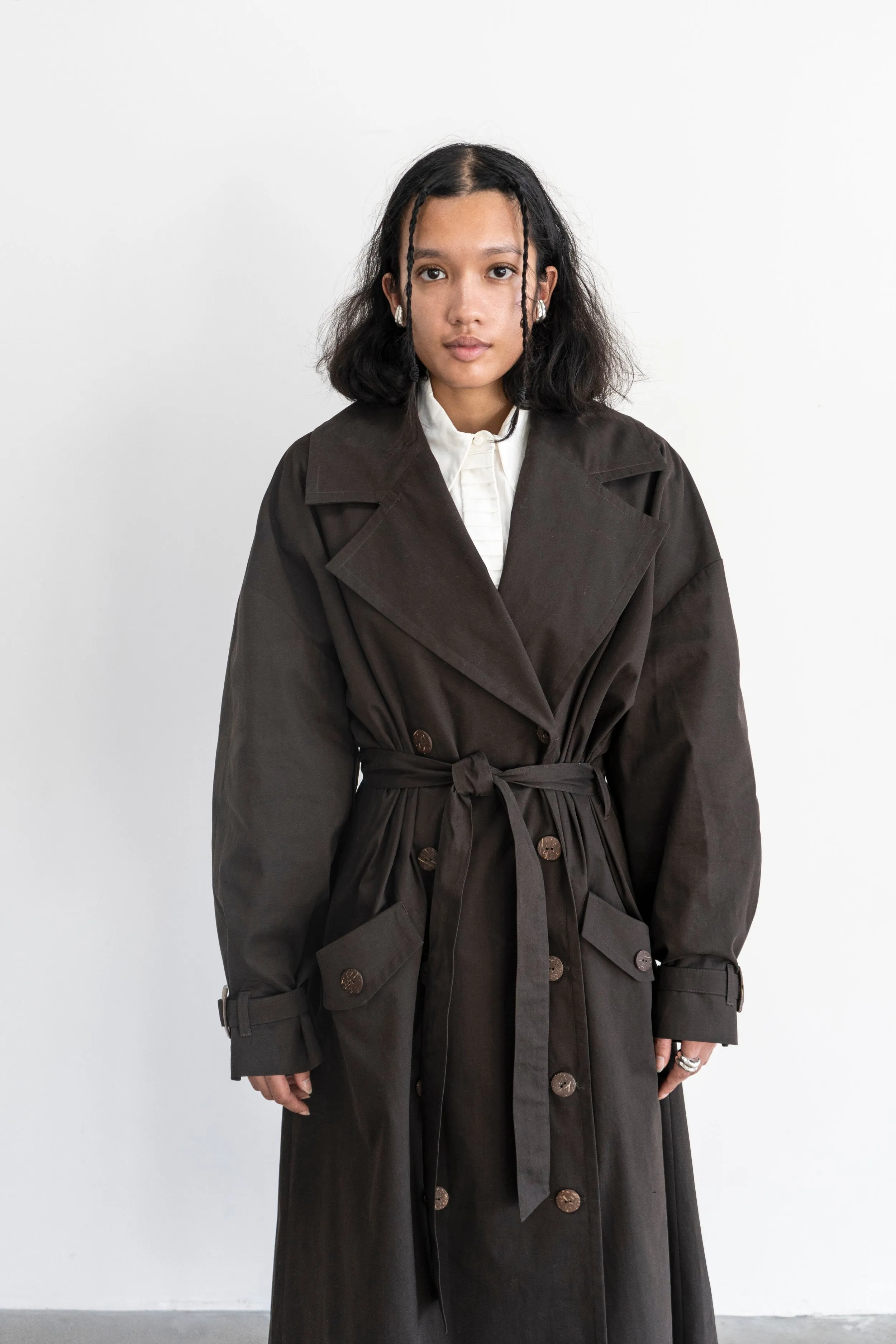 Vishenka Cotton Trench Coat Chocolate Brown