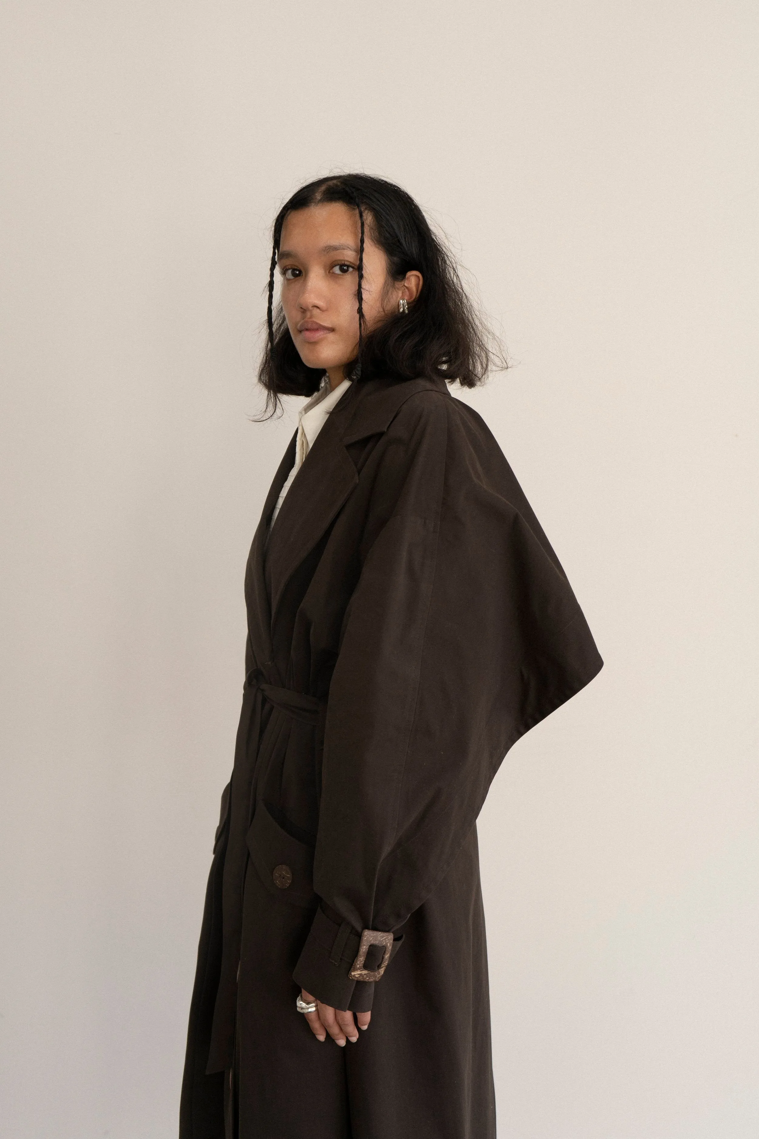 Vishenka Cotton Trench Coat Chocolate Brown