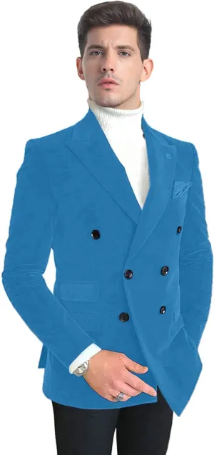 Wemaliyzd Men's Double Breasted Blazer Leisure Peak Lapel Velvet Suit Jacket Dinner Party