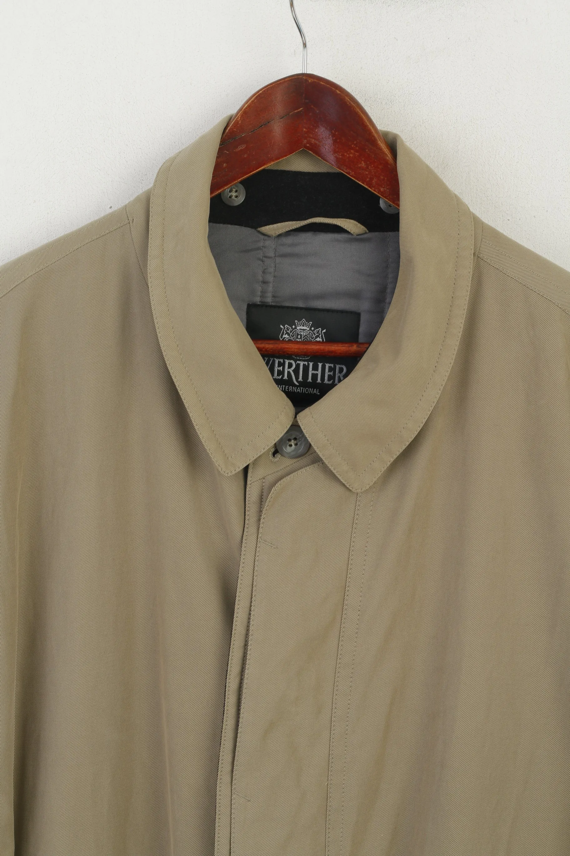 Werther International Men 52 L Coat Khaki Cotton Trench Lined Vintage Raincoat