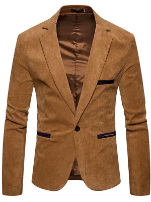 Wiaofellas Men's Corduroy Jacket Blazer Business Vacation Durable Casual / Daily Pocket Winter Spring &  Fall Solid / Plain Color Warm Ups Comfort Straight Collar Regular Burgundy Dark Navy khaki Jacket