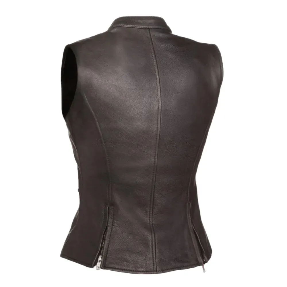 Womens Black Zip Up Leather Vest