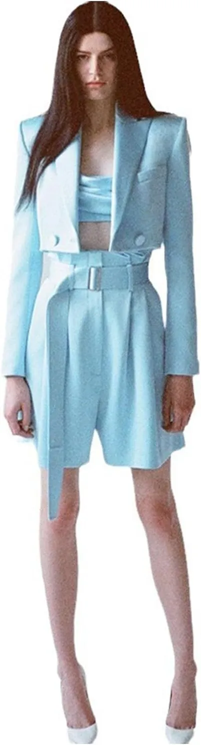 Women's Casual Blazer Double Breasted Cropped Suit Jacket for Casual/Daily