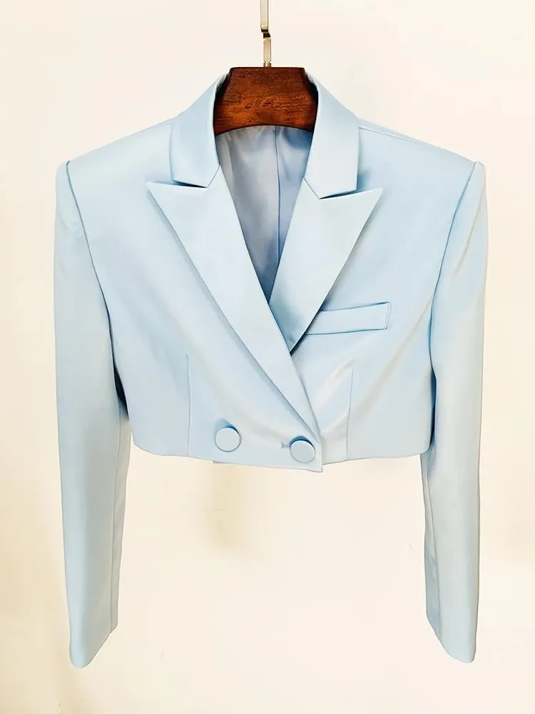 Women's Casual Blazer Double Breasted Cropped Suit Jacket for Casual/Daily