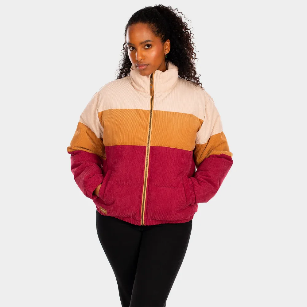 Womens Cordy Puffer Jacket Dark Red