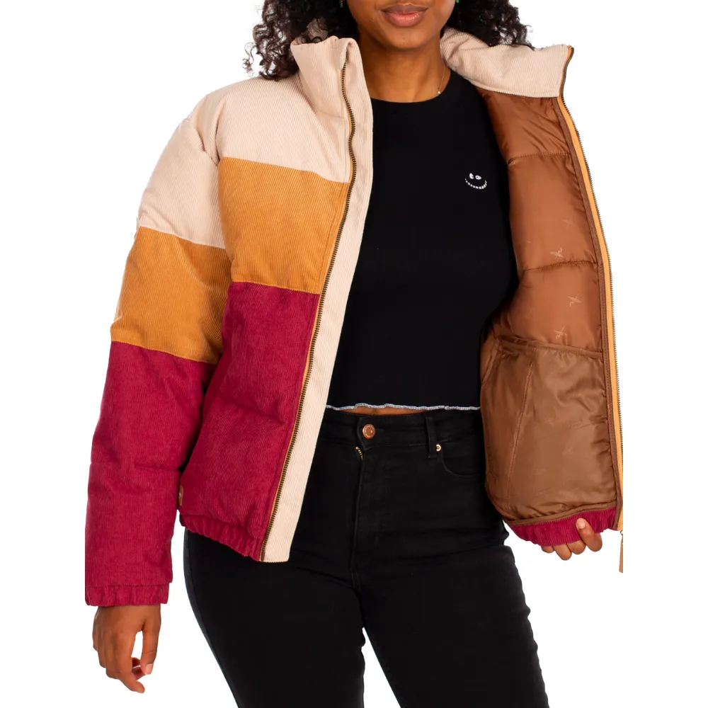 Womens Cordy Puffer Jacket Dark Red
