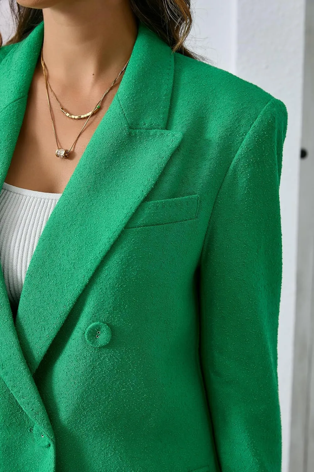Women's Oversized Double-Breasted Suit Blazer Jacket Top Stitch Long Sleeve Casual Work Office Blazer with Pockets