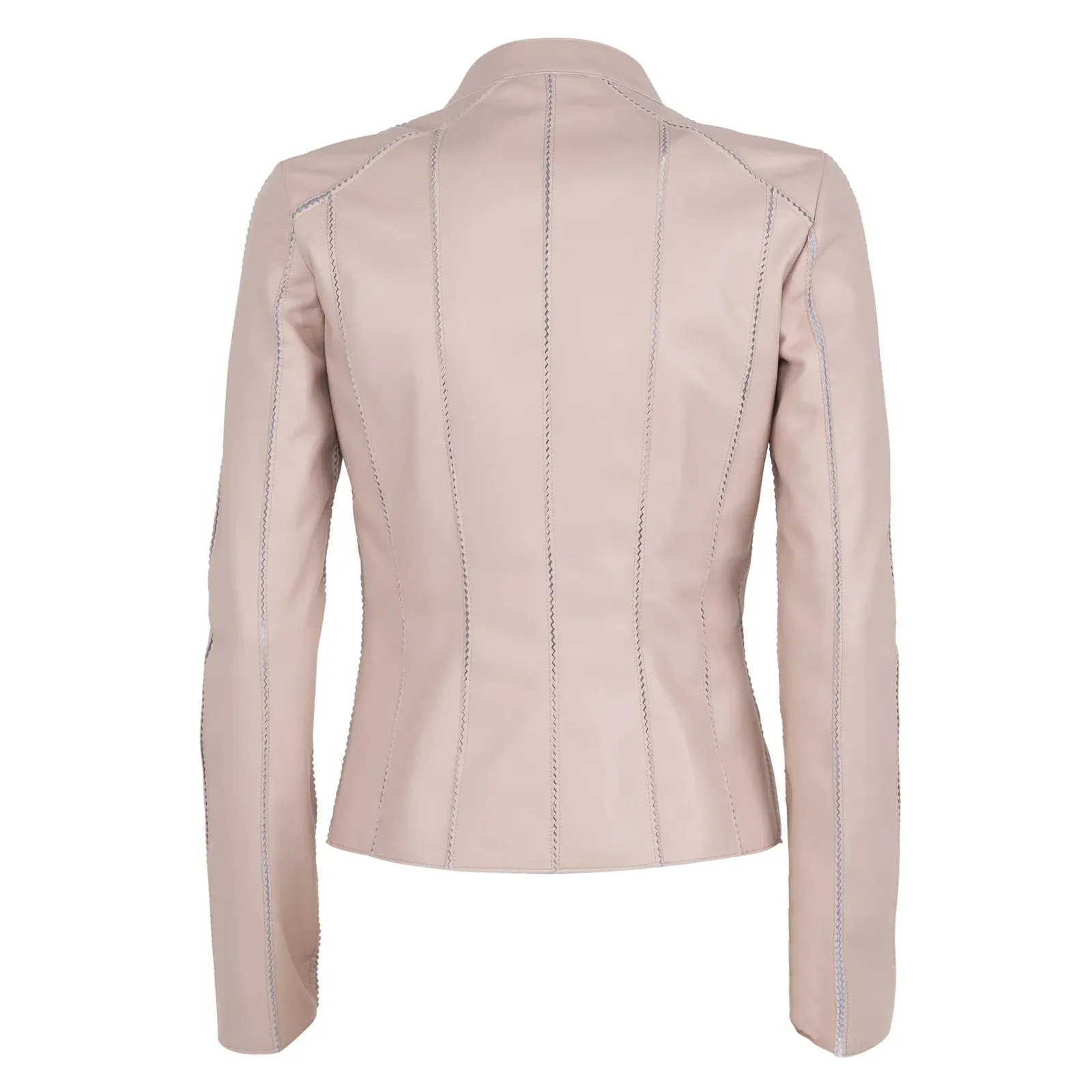 Womens Pink Short Stretch Leather Jacket